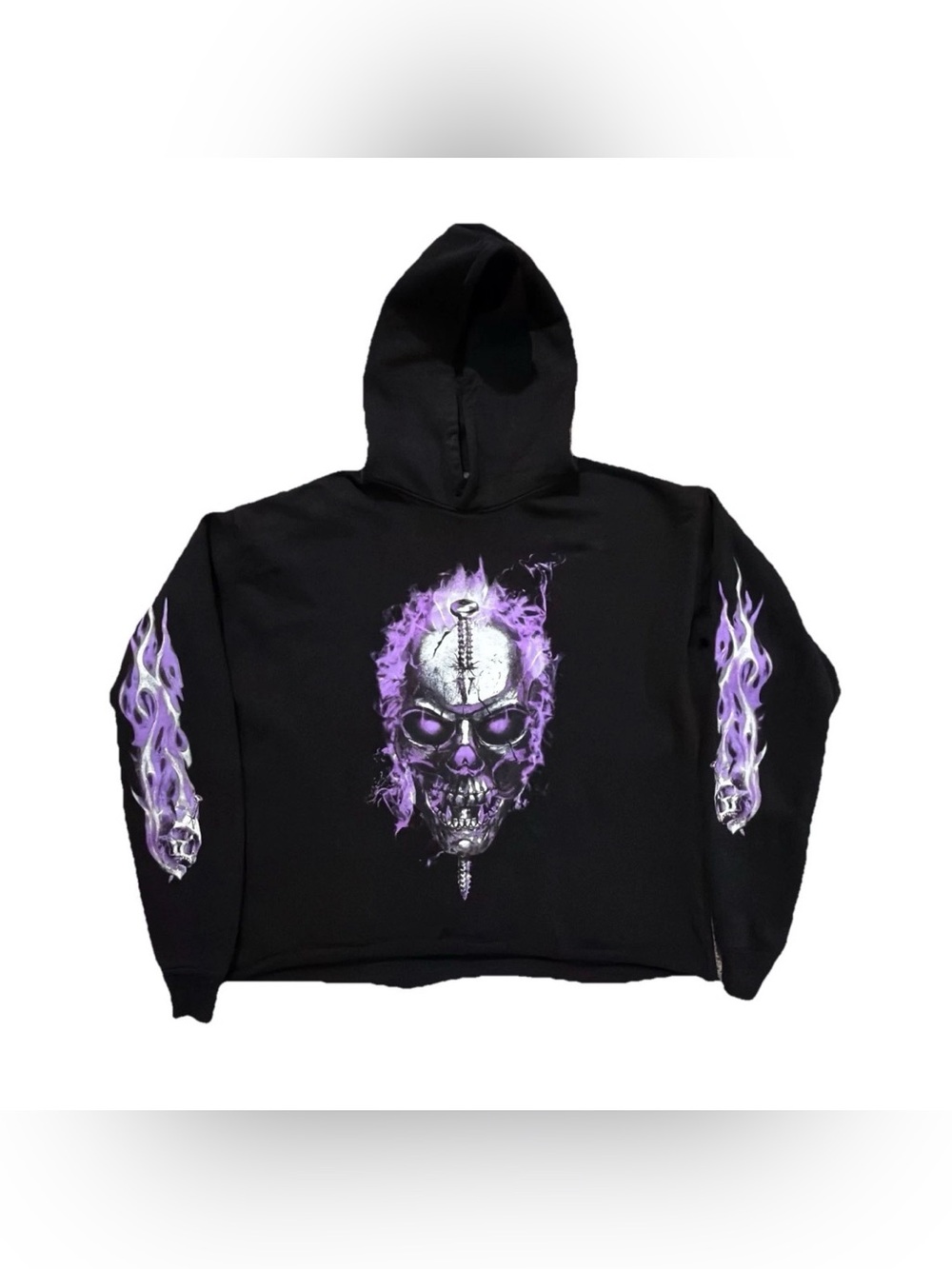 Vlone Skully Purple Flame Hoodie Black Size Medium - Made in USA